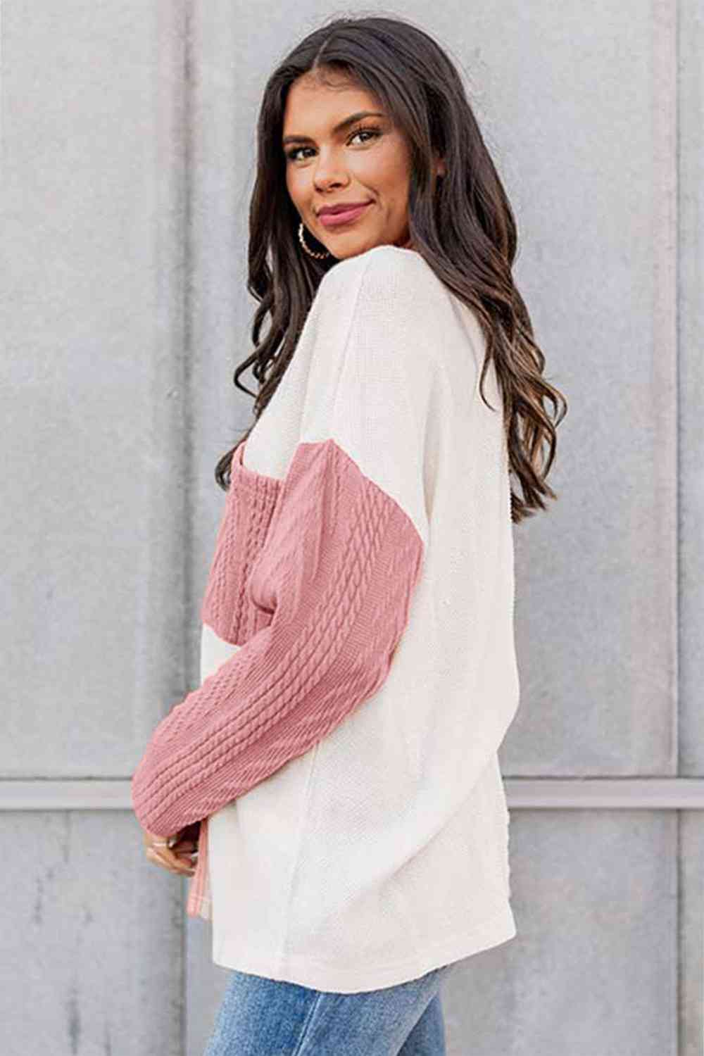 Full Size Color Block Cable-Knit Tops - Deals DejaVu