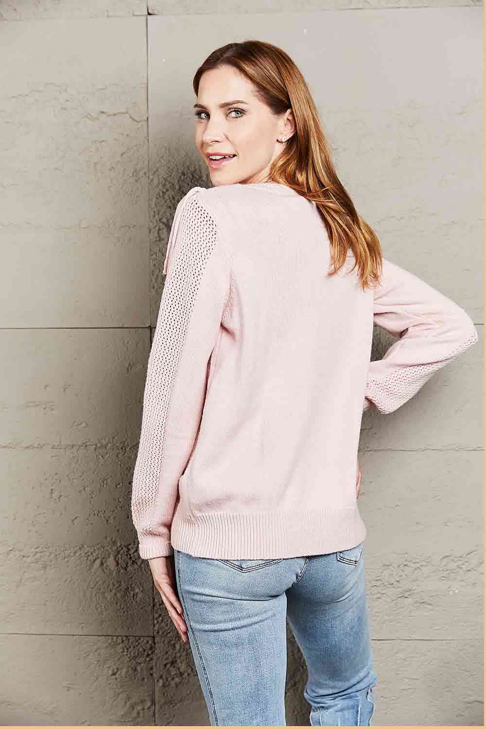 Double Take Fringe Detail Ribbed Trim Sweater - Deals DejaVu