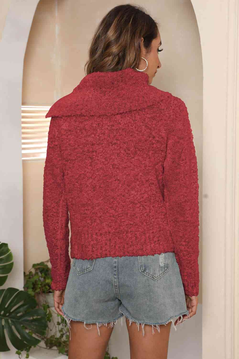 Asymmetrical Neck Long Sleeve Pullover Sweater - Deals DejaVu