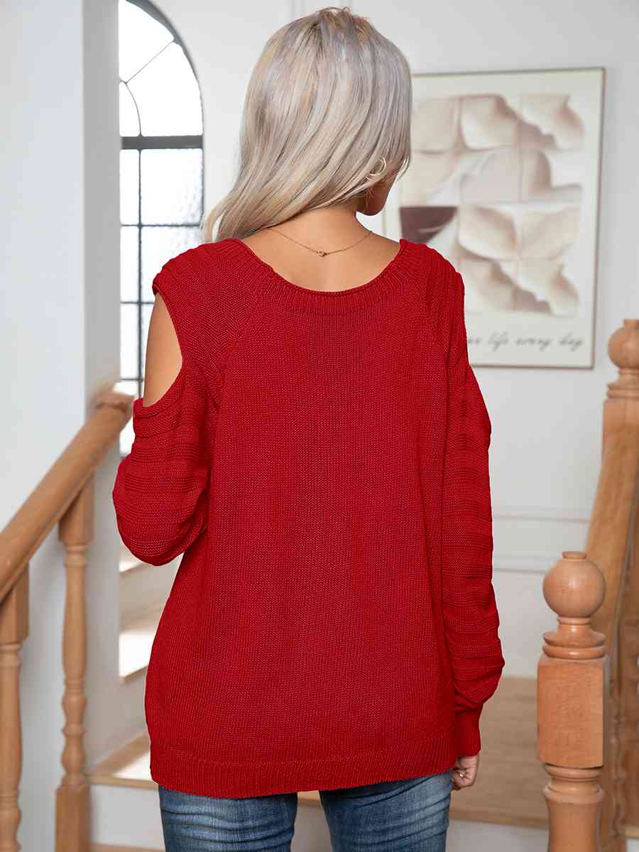 Decorative Button Cold-Shoulder Sweater - Deals DejaVu