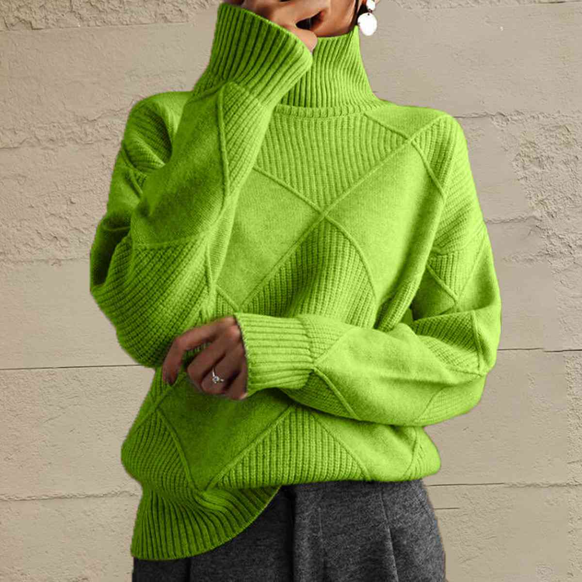 Geometric Turtleneck Long Sleeve Sweater - Deals DejaVu