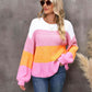 Color Block Round Neck Dropped Shoulder Sweater - Deals DejaVu