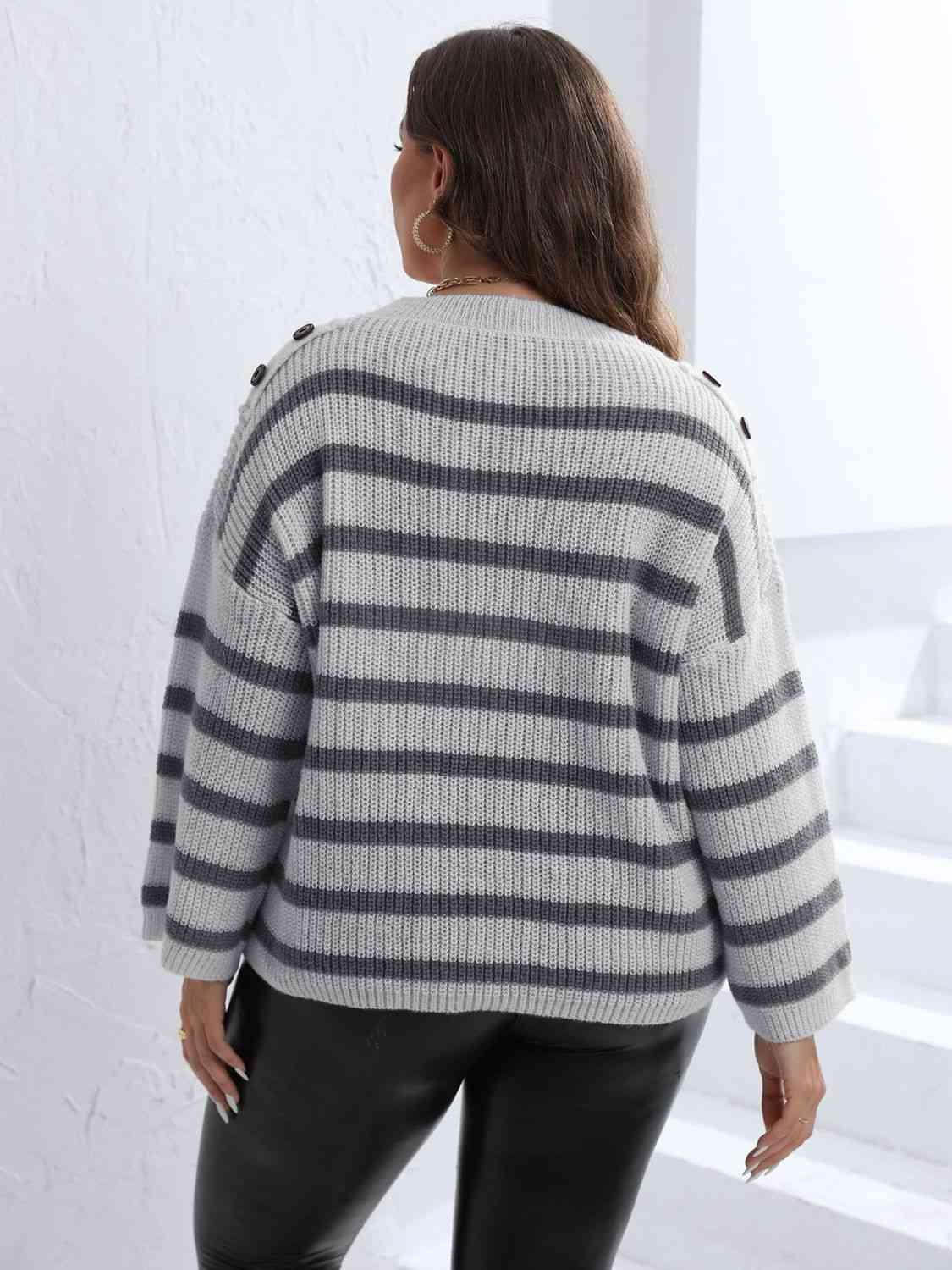 Plus Size Striped Dropped Shoulder Sweater - Deals DejaVu