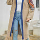 Double Take Geometric Fringe Hem Open Front Duster Cardigan