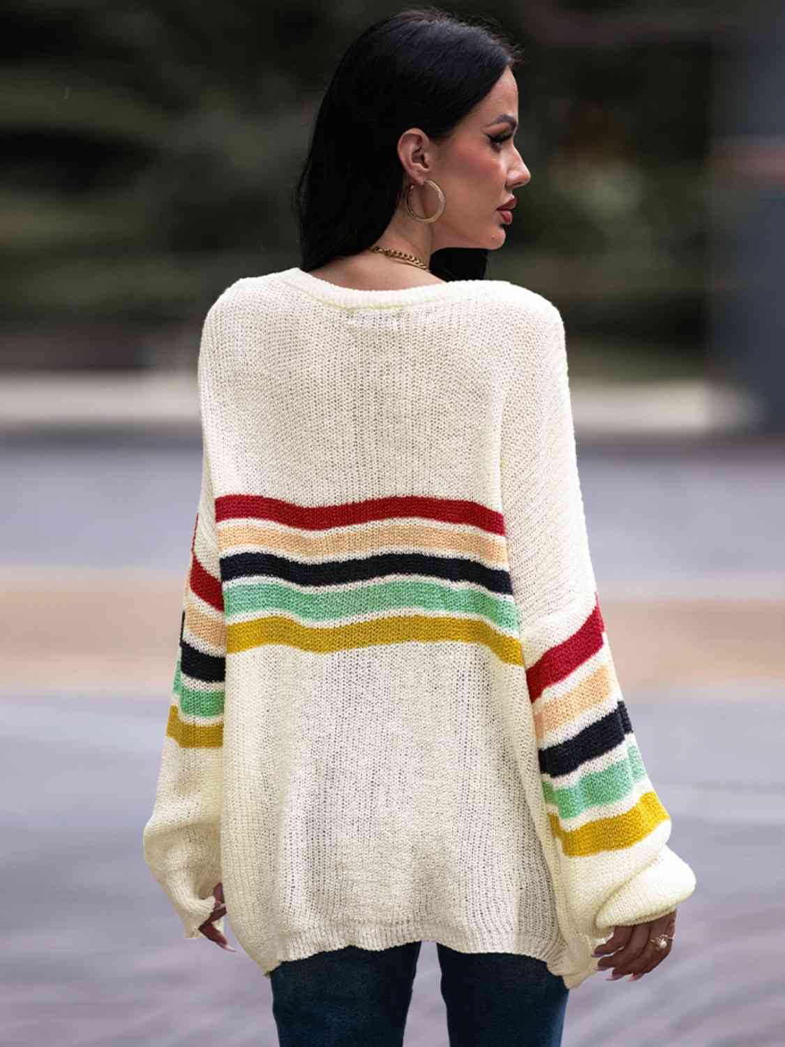 Striped Round Neck Sweater - Deals DejaVu