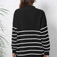 Striped Zip-Up Long Sleeve Ribbed Sweater