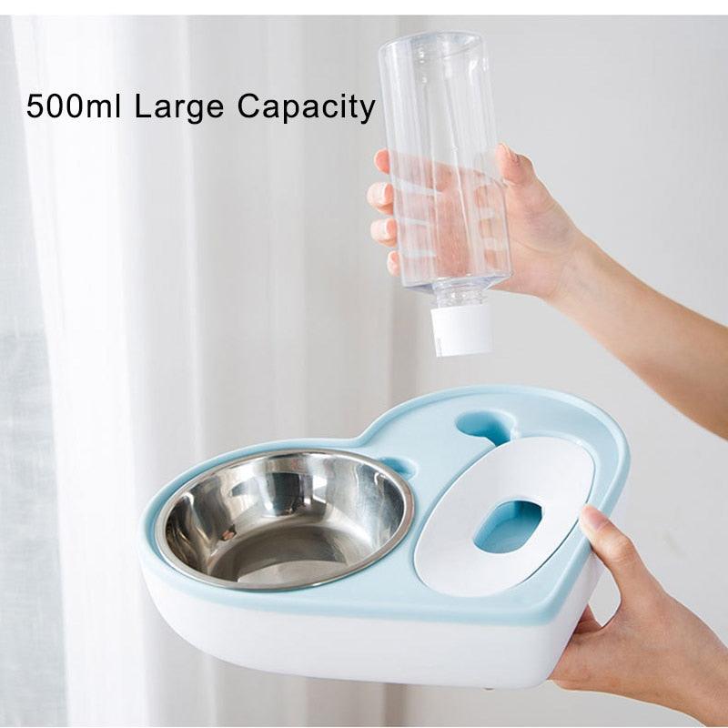2 In 1 Pet Dog Cat Water Food Bowl Set - Automatic Water Dispenser Bottle Detachable Stainless Steel Food Bowl (6W1)(7W1)(F71)