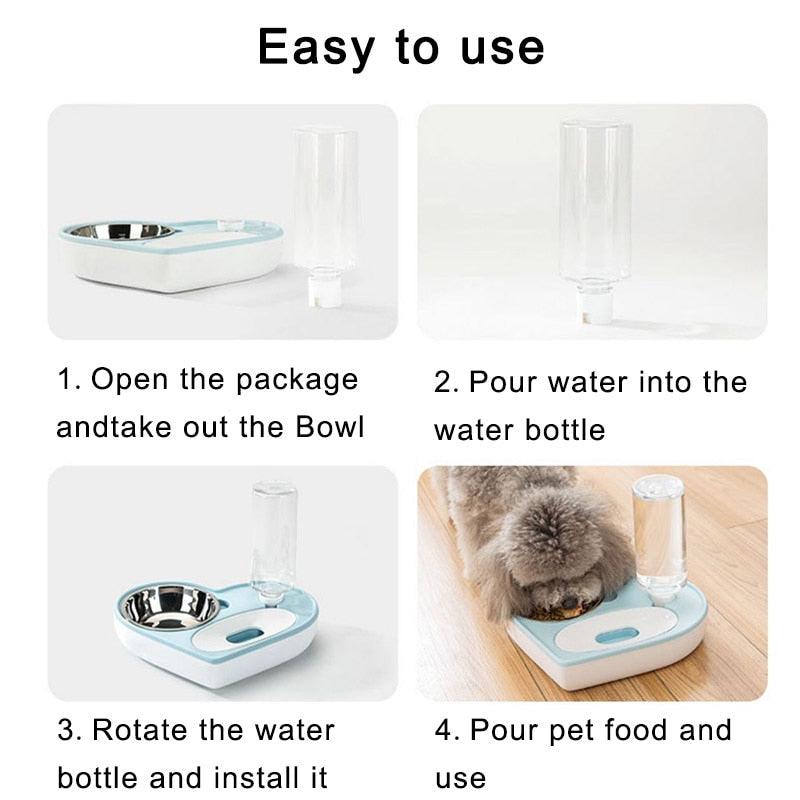 2 In 1 Pet Dog Cat Water Food Bowl Set - Automatic Water Dispenser Bottle Detachable Stainless Steel Food Bowl (6W1)(7W1)(F71)