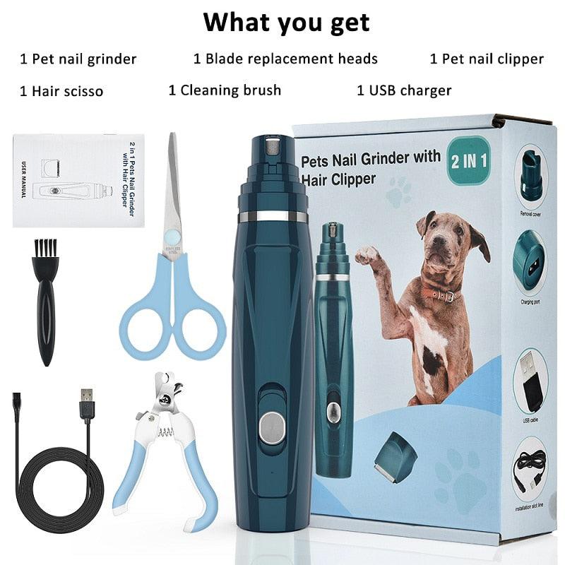 2 in 1 Electric Pet Nail Clipper - Hair Trimmer USB Rechargeable Dog Cat Pet Paws Claw Grooming Nail Scissors Grinder Cutter (1U72)(1W2)(2W2)