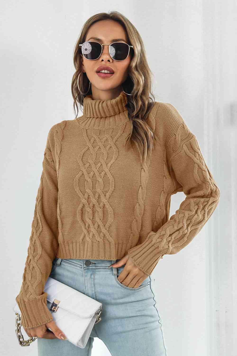 Turtleneck Dropped Shoulder Sweater - Deals DejaVu