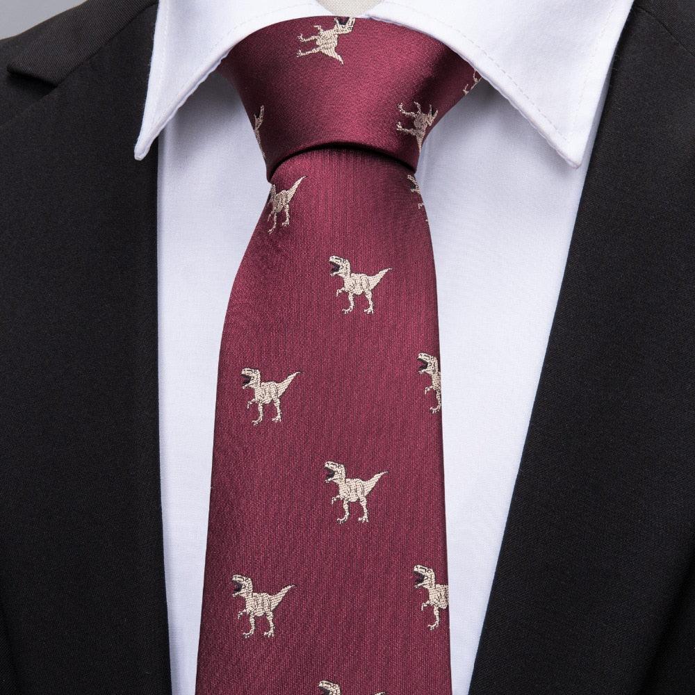 New Arrival Men's Ties - Dinosaur Pattern Red Men's Wedding Neckties 8.5cm (2U17)