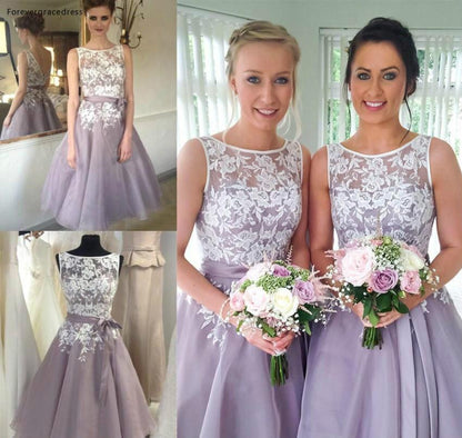 Lilac Lavender Short Bridesmaid Dress - Summer Country Garden Formal Wedding Dress - Party Guest Maid of Honor Gown -Plus Size (WSO2)(F18)