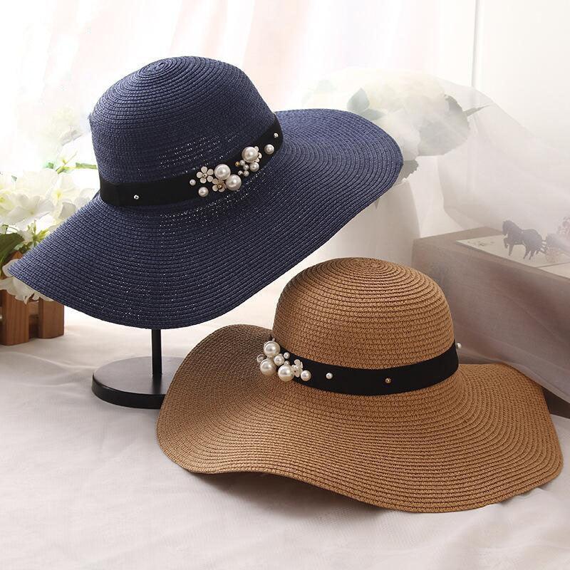 Gorgeous Round Top Raffia Wide Brim Straw Hats - Summer Sun Hats - Leisure Beach Hats (WH8)(F44)