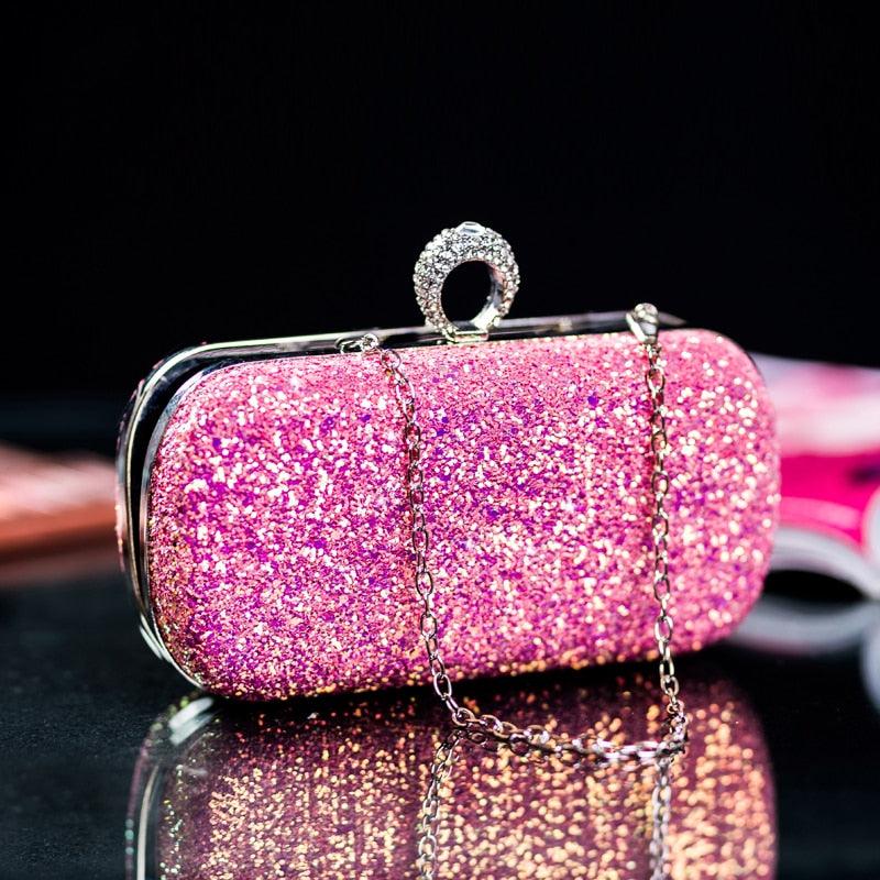 Luxury Shiny Evening Bag - PU Bling Bling Lady Chain Banquet Handbag (2U43)