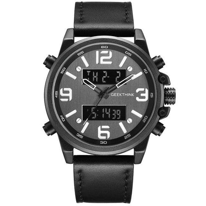 Military Men's Sports Watches - Quartz Leather Band Digital Dual Movement (1U84)