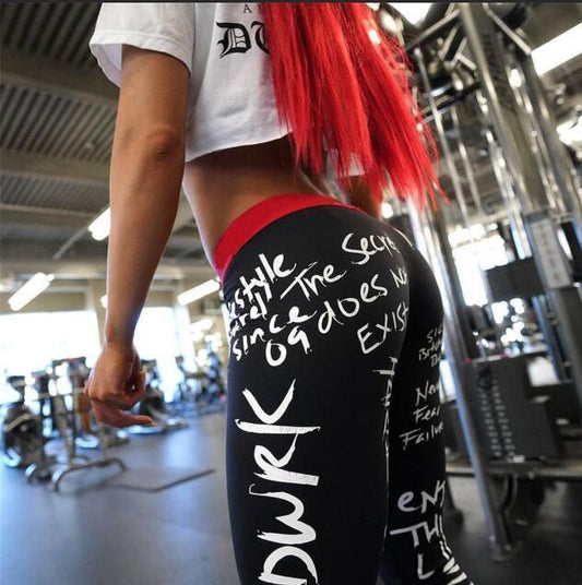 New Fashion Letter Print Leggings - Women Slim Fitness High Waist Elastic Workout Leggings- Sport Europe Size (TBL)