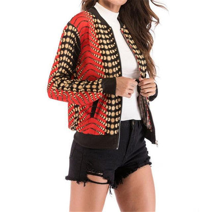 New Jacket Women Ladies Flower Print Bomber Jacket - Women Printing Long Sleeve Casual Tops - Zipper Jacket (2U23)