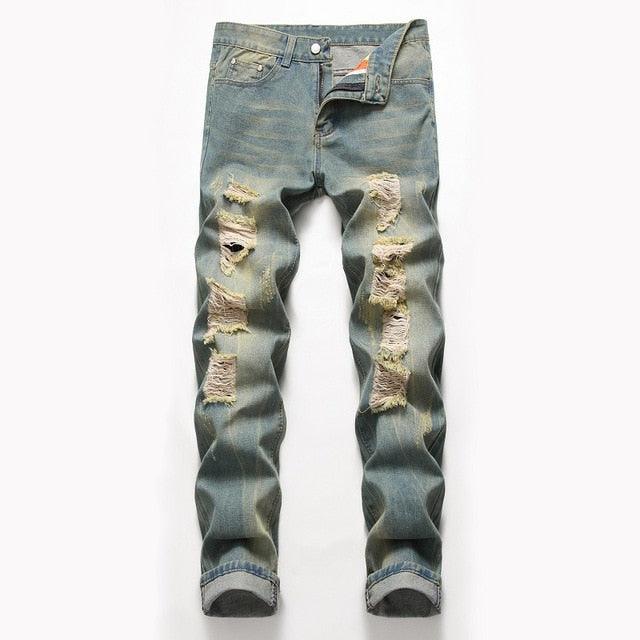 New Men's Casual Jeans - Men's Slim Straight Pleated Biker Jeans Pants (2U9)