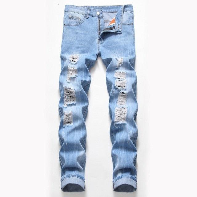 New Men's Casual Jeans - Men's Slim Straight Pleated Biker Jeans Pants (2U9)