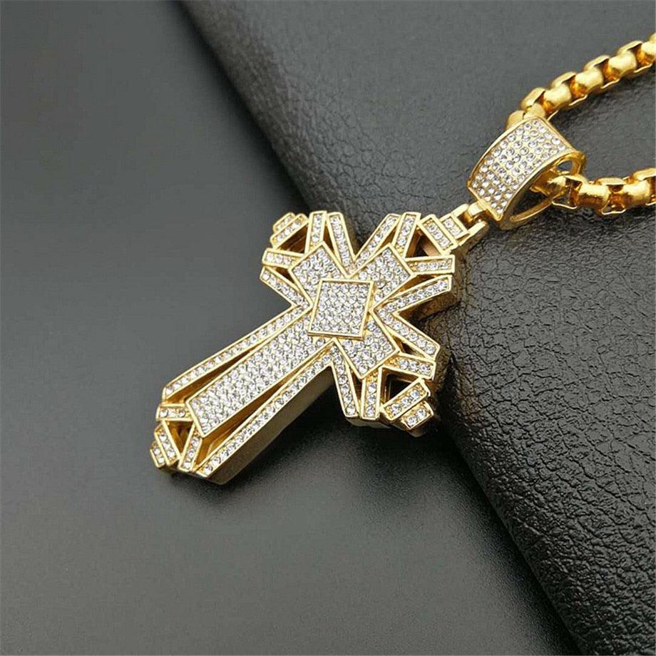 Newest Iced Out Stainless Steel Big Cross Pendant Necklace (D83)(MJ2)