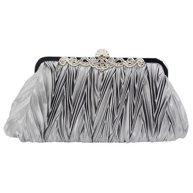 Fashion Pleated Evening Mini Satin Bag - Wedding Lady Chain Handbag - Clutches (1U43)