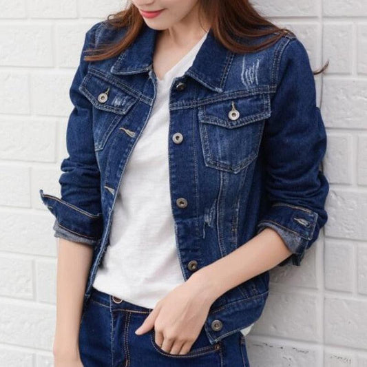 Trending Short Denim Jacket - Women Jeans Coat - Fashion Candy Color Slim Jackets (TB8B)