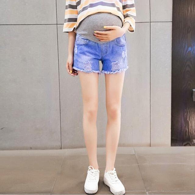Great Summer Fashion Denim Maternity Shorts - Elastic Waist Belly Short Jeans - Pregnant Women Hot Ripped shorts (Z2)(F4)