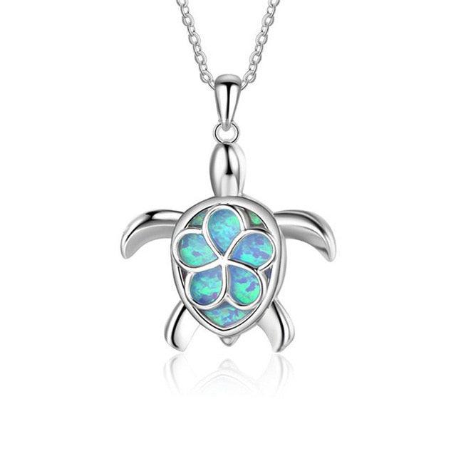 New Arrival Cute Silver Filled Ocean Beach Jewelry - Blue Opal Sea Turtle 1PC Adjustable Pendant Necklace (2U81)