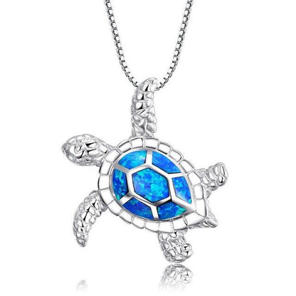 New Arrival Cute Silver Filled Ocean Beach Jewelry - Blue Opal Sea Turtle 1PC Adjustable Pendant Necklace (2U81)