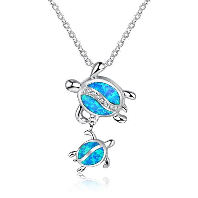 New Arrival Cute Silver Filled Ocean Beach Jewelry - Blue Opal Sea Turtle 1PC Adjustable Pendant Necklace (2U81)