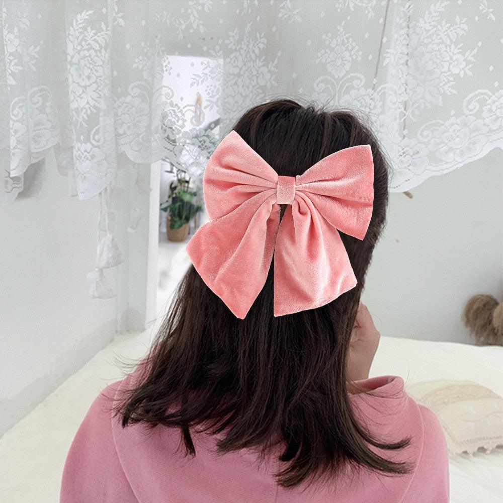 Autumn And Winter Velvet Barrettes - 2 Level Big Bow - Pearl Hair Clip Ponytail Clip (1U88)
