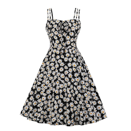 Amazing Autumn Fashion Cute Daisy Floral Print Women Spaghetti Strap Summer Vacation Dress (2U30)