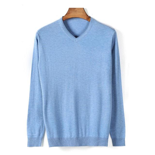 Autumn New Men's V-neck Thin Wool Sweater - Classic Style Solid Color Pullover (TM6)(T5G)(CC3)