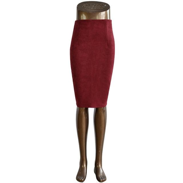 Great Autumn Women Skirts - Ladies Faux Suede High Waist Pencil Skirt - Split Stretchy Sexy Skirts (2U22)(2U20)