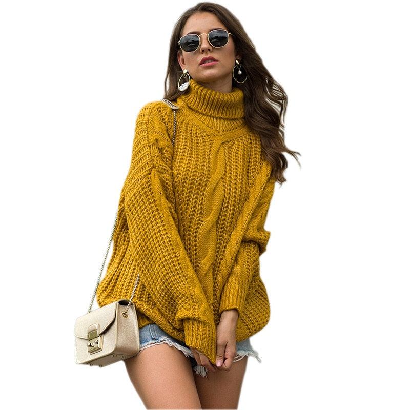 Gorgeous Trending Autumn & Winter New knit Women's Sweater - Turtleneck Sweaters Pullover Oversized Thick Sweater (TB8C)(BCD2)
