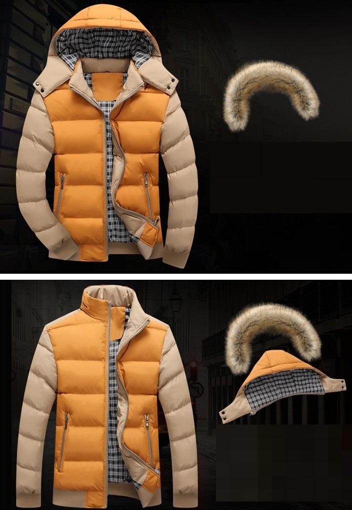New Winter Jacket Men's Warm Down Jacket - 9 Color Fashion Brand With Fur Hood Hat Outwear Coat (D100)(TM4)