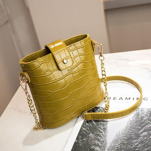 Great Crocodile Pattern Mini Bucket Bag -Shoulder Luxury Handbags PU Leather (3U43)