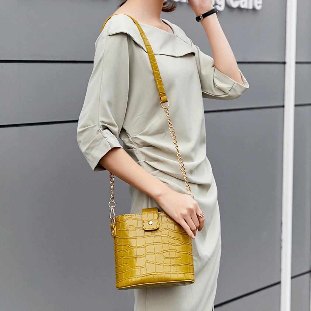 Great Crocodile Pattern Mini Bucket Bag -Shoulder Luxury Handbags PU Leather (3U43)