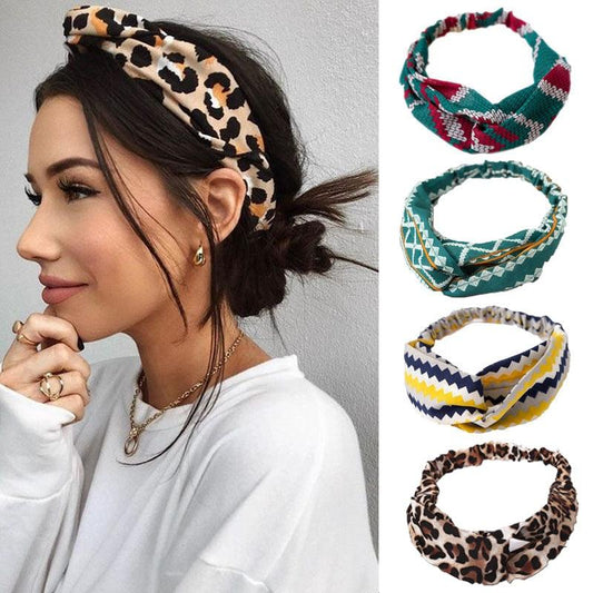 Fashion Bohemia Print Cross Knot - Women Headband Turban Elastic Hairband (8WH1)1