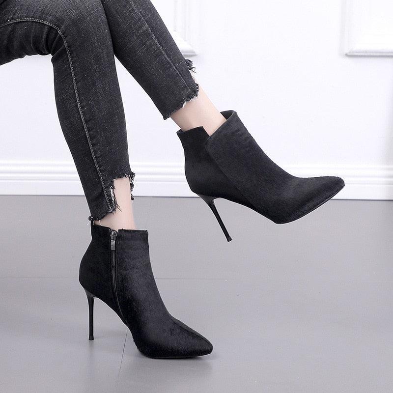 Trending Fashion Ladies High Heels Boots - Party Shoes - Fur Sexy Women's Pumps Ankle Boots (BB1)(BB2)(CD)(WO4)
