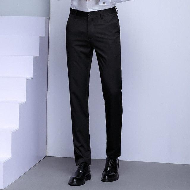 Fashions Slim Fit Formal Trousers - Mens Business Casual Black Blue Stretch Long Pants (TG1)(F9)(F10)