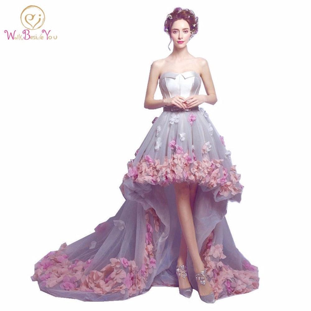 Amazing Flowers Prom Dresses - Short Front & Long Back Evening Gown - Fashion Party Formal Dress (WSO5)