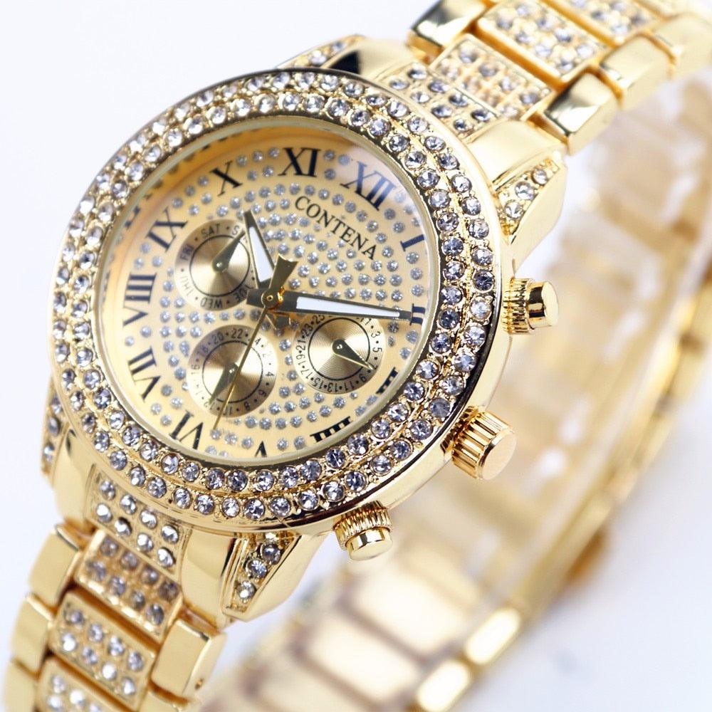 Luxury Brand New Ladies Quartz-Watch Gifts - Full Stainless Steel Rhinestone wrist watches (D82)(9WH3)