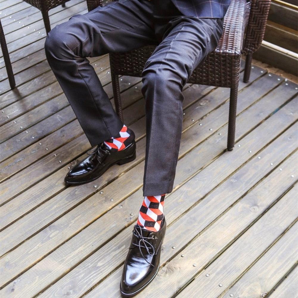 Casual Men's Socks - New Socks Fashion Design Plaid Colorful Happy Business Party Dress Cotton Socks (TG8)(T6G)(F92)