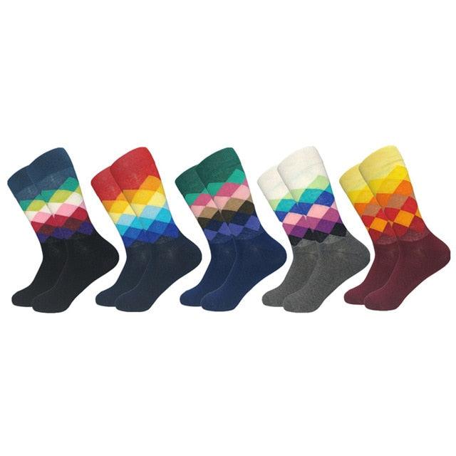 Casual Men's Socks - New Socks Fashion Design Plaid Colorful Happy Business Party Dress Cotton Socks (TG8)(T6G)(F92)