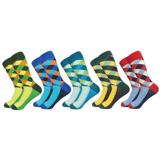 Casual Men's Socks - New Socks Fashion Design Plaid Colorful Happy Business Party Dress Cotton Socks (TG8)(T6G)(F92)