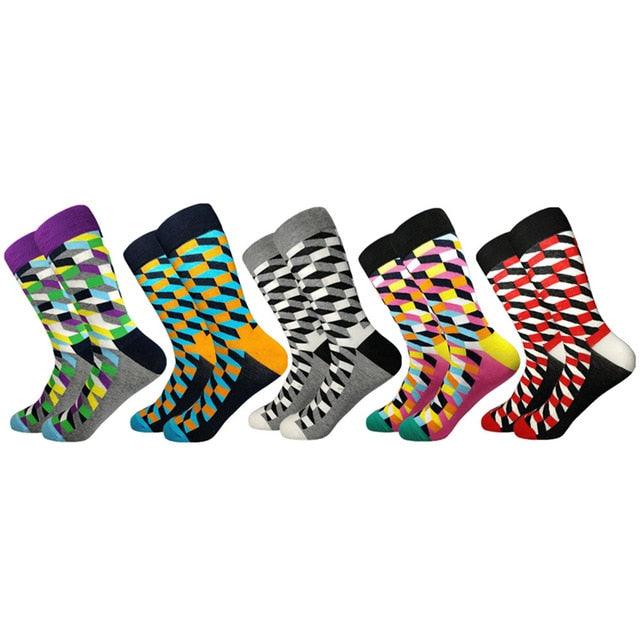 Casual Men's Socks - New Socks Fashion Design Plaid Colorful Happy Business Party Dress Cotton Socks (TG8)(T6G)(F92)