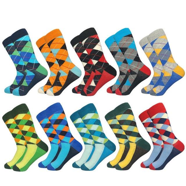 Casual Men's Socks - New Socks Fashion Design Plaid Colorful Happy Business Party Dress Cotton Socks (TG8)(T6G)(F92)