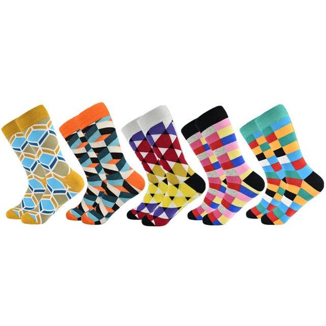 Casual Men's Socks - New Socks Fashion Design Plaid Colorful Happy Business Party Dress Cotton Socks (TG8)(T6G)(F92)