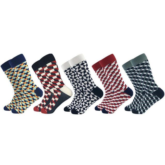 Casual Men's Socks - New Socks Fashion Design Plaid Colorful Happy Business Party Dress Cotton Socks (TG8)(T6G)(F92)